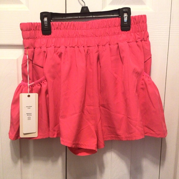 Love Tree Womens Hot Pink High Waisted Flowy Athletic Shorts W/ Pockets Lg - Picture 6 of 8